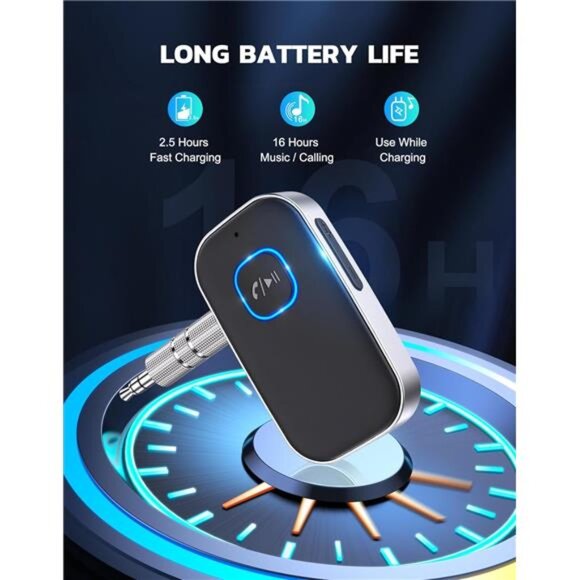 Bluetooth Receiver for Car, Noise Cancelling 3.5mm AUX Bluetooth Car Adapter - Picture 6 of 7